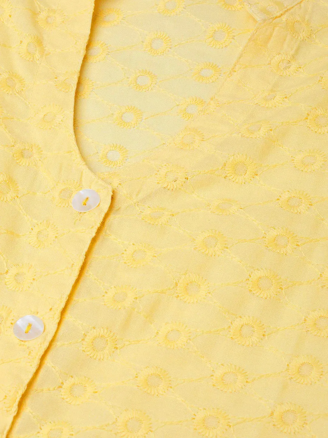 Women Yellow Chikankari Embroidered Semi-Sheer Straight Kurta